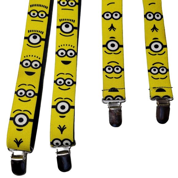 Despicable Me Minion Suspenders Yellow Faces Halloween Costume Elastic Clip End - Picture 1 of 4